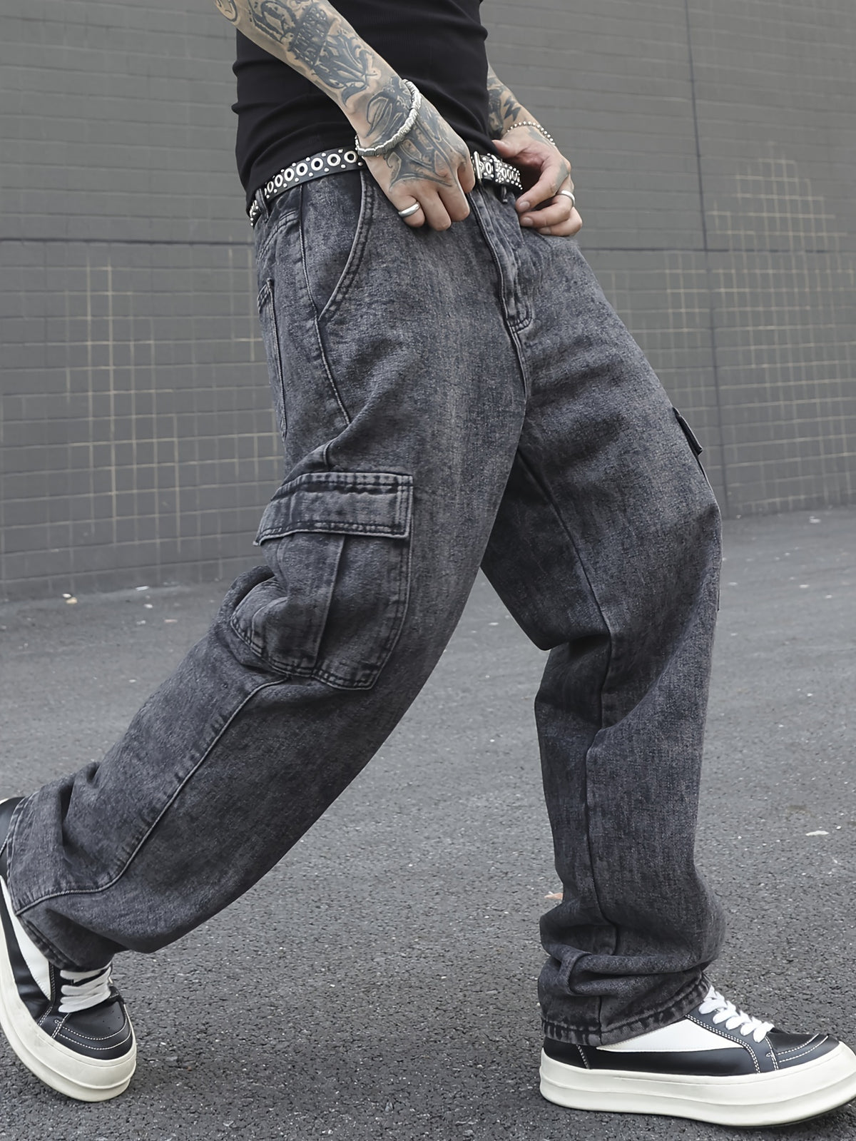Men's Vintage Style Loose Fit Distressed Cotton Blend Denim Pants For Spring And Fall, Stylish Jeans For Men's Casual And Street Wear
