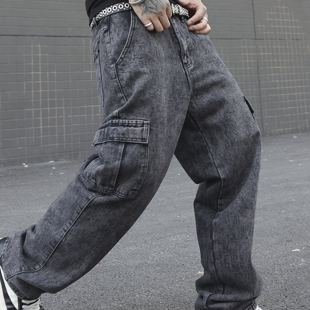 Men's Vintage Style Loose Fit Distressed Cotton Blend Denim Pants For Spring And Fall, Stylish Jeans For Men's Casual And Street Wear