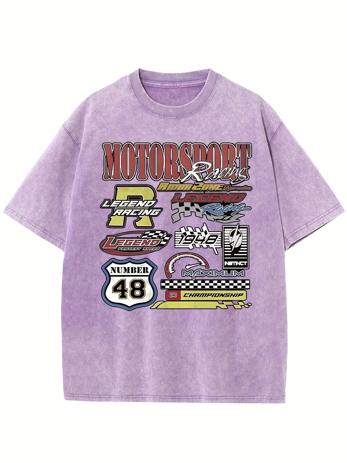 MOTORSPORT Men's Over-Sized Heavy-Weight Cotton Solid Drop Shoulder Vintage Street Wear Basic Tees Baggy Hip Hop Unisex Tops Acid Wash T-Shirt