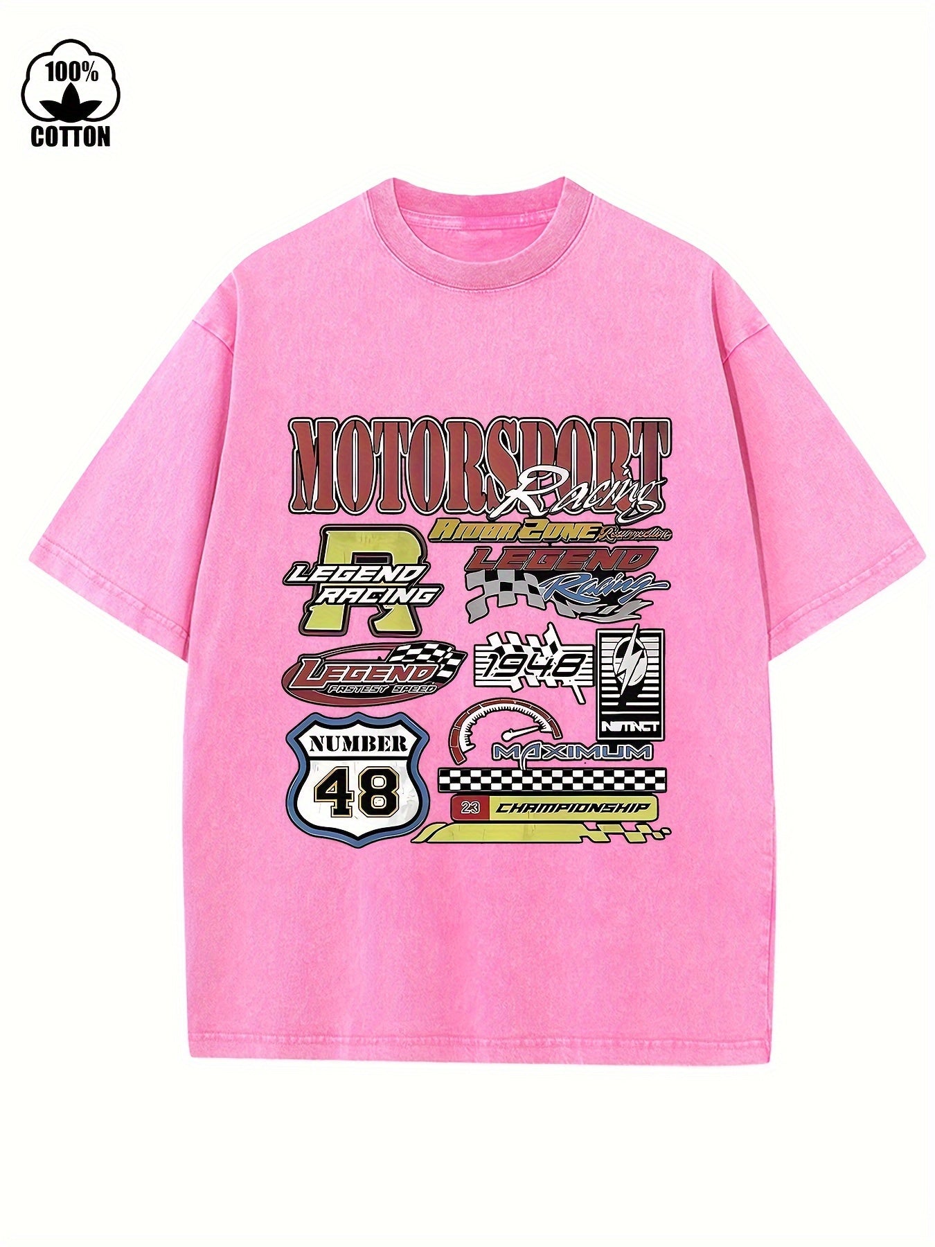 MOTORSPORT Men's Over-Sized Heavy-Weight Cotton Solid Drop Shoulder Vintage Street Wear Basic Tees Baggy Hip Hop Unisex Tops Acid Wash T-Shirt