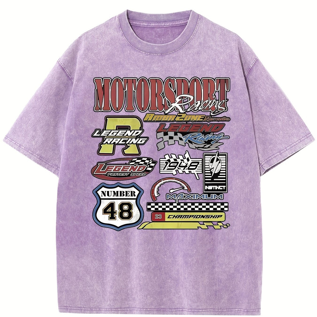 MOTORSPORT Men's Over-Sized Heavy-Weight Cotton Solid Drop Shoulder Vintage Street Wear Basic Tees Baggy Hip Hop Unisex Tops Acid Wash T-Shirt