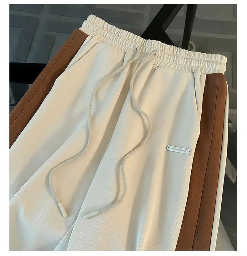 Hooded Sweatshirts Spliced Women Pant Sets Wide Leg Pants Drawstring Trousers Patchwork Long Sleeve Hoodies Casual Loose