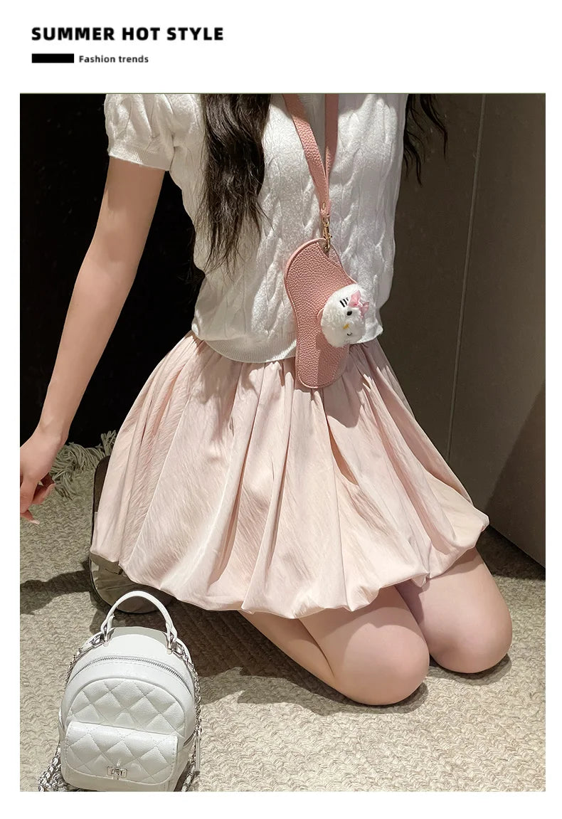 Red Petal Hem Bloom Skirt Women Summer Lightweight High Waist Flattering Fit Anti-Slip Lining Petite A-Line Mini Flowy Skirt