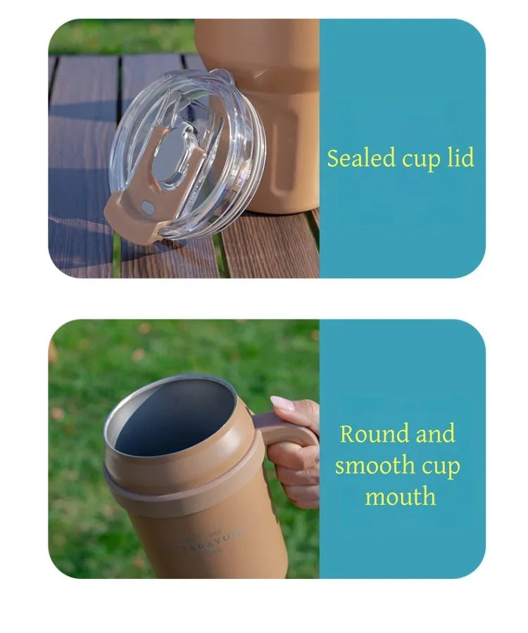 SITARAYURI 50OZ Insulation Cup Large Capacity Stainless Steel Thermos Bottle with Handle ＆ Straw Ice Tumbler Car Cup Travel