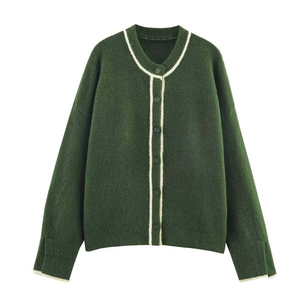 Autumn New Women's Clothing Casual Temperament Simple Long-sleeved Trimmed Knitted Cardigan Sweater Jacket