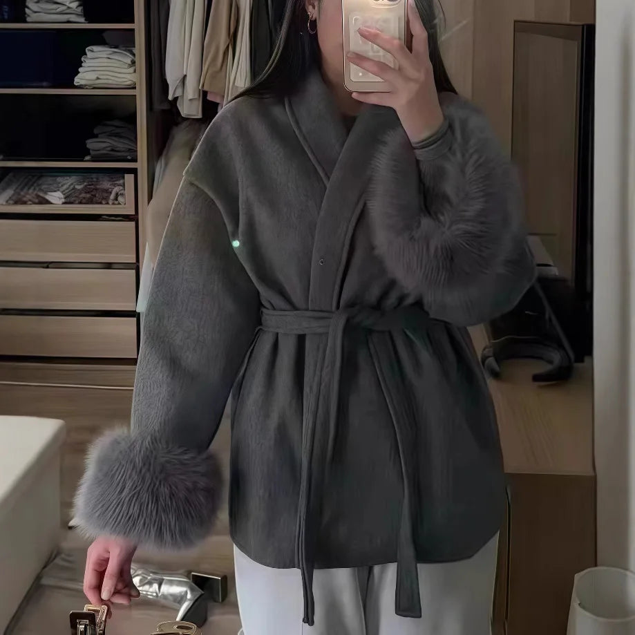 New Autumn And Winter Fashion Casual Temperament Soft Loose Lapel Solid Color Woolen Coat