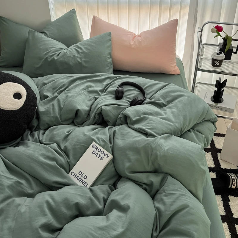 Minimalist Home Solid Color Bedding Set 3Pcs, 1 Duvet Cover, 2 Pillowcases, Super Soft Breathable, Machine Washable, Non-Fading