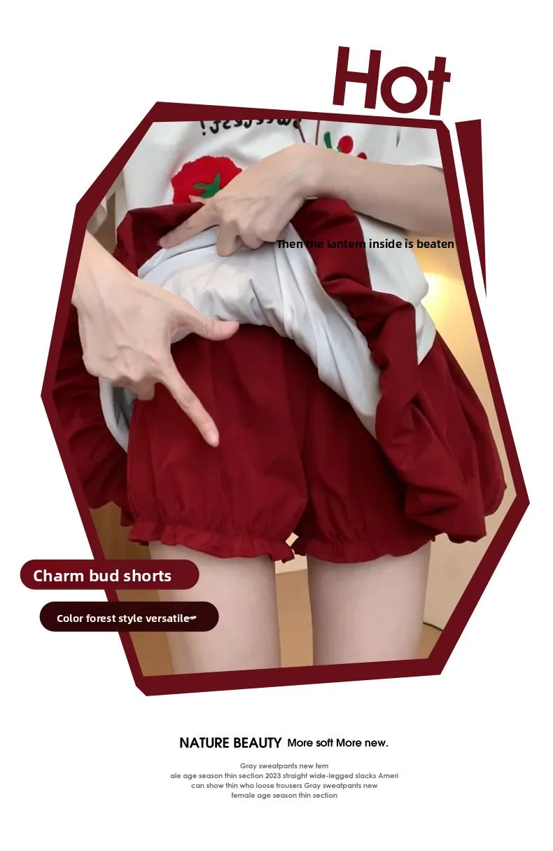 Red Petal Hem Bloom Skirt Women Summer Lightweight High Waist Flattering Fit Anti-Slip Lining Petite A-Line Mini Flowy Skirt