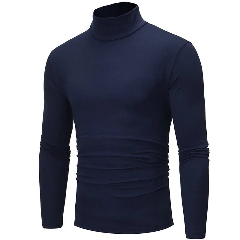 Autumn  Winter Men's High Neck T-shirt Slim Fit Fashion High Elastic Long Sleeve Casual Breathable Apparel Pullover