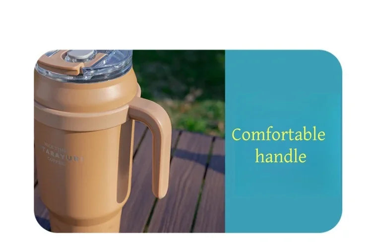SITARAYURI 50OZ Insulation Cup Large Capacity Stainless Steel Thermos Bottle with Handle ＆ Straw Ice Tumbler Car Cup Travel