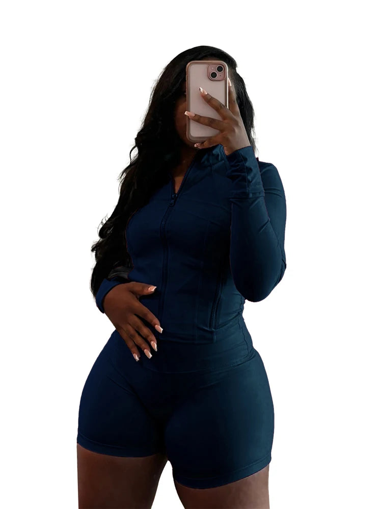 Sexy Two 2 Piece Sets Women Clothing Activewear Loungewear Gym Fitness Sets Zip up Jacket and Shorts Set Tracksuit Outfits