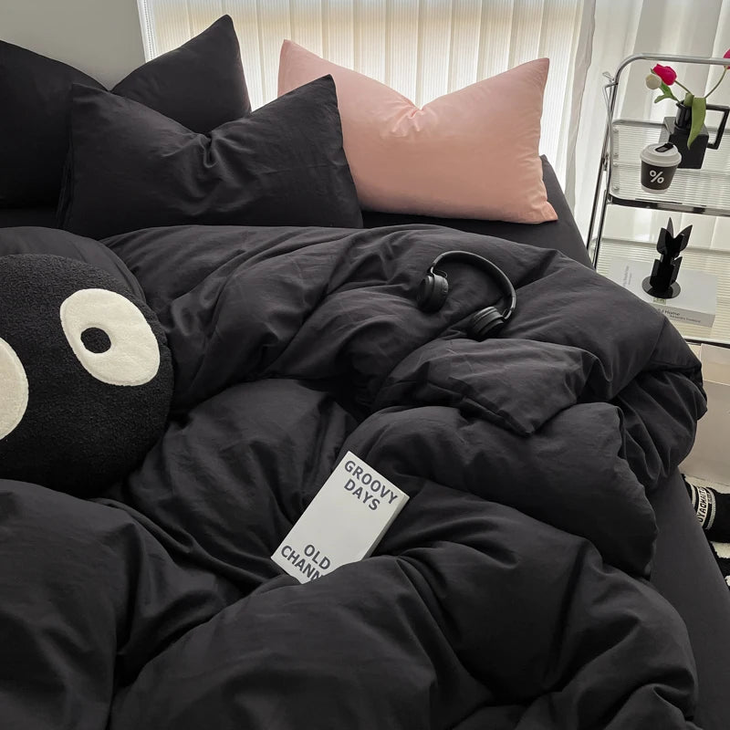 Minimalist Home Solid Color Bedding Set 3Pcs, 1 Duvet Cover, 2 Pillowcases, Super Soft Breathable, Machine Washable, Non-Fading