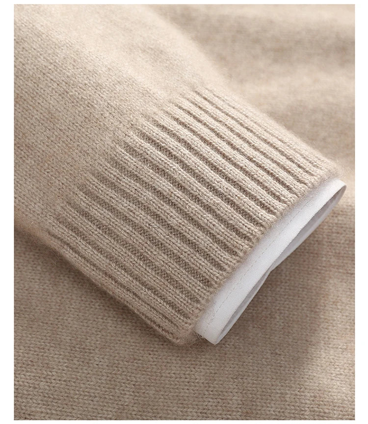 Autumn/Winter Men's 100% Cashmere Pullover Business Casual Solid Knitted Sweater Loose Half High Collar Zipper Tops Thick Jumper