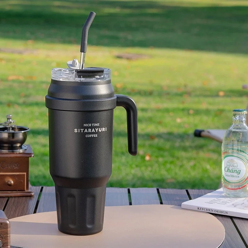 SITARAYURI 50OZ Insulation Cup Large Capacity Stainless Steel Thermos Bottle with Handle ＆ Straw Ice Tumbler Car Cup Travel
