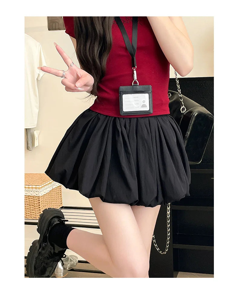 Red Petal Hem Bloom Skirt Women Summer Lightweight High Waist Flattering Fit Anti-Slip Lining Petite A-Line Mini Flowy Skirt