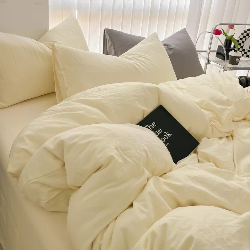 Minimalist Home Solid Color Bedding Set 3Pcs, 1 Duvet Cover, 2 Pillowcases, Super Soft Breathable, Machine Washable, Non-Fading