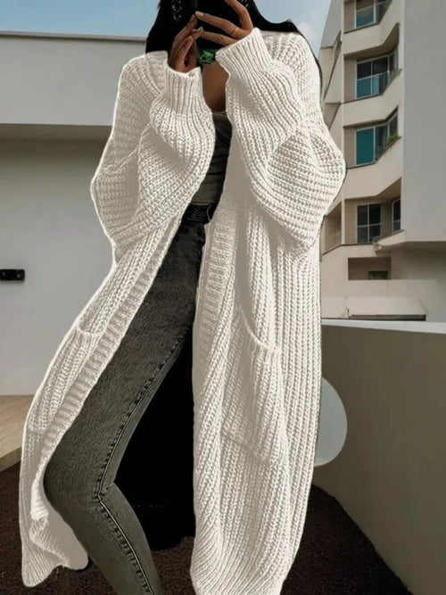 Autumn Winter Woman's Long Knitted Casual Coat Fashion Long Sleeves with Pocket Cardigan Sweater Ladies Comfort Warm Clothing