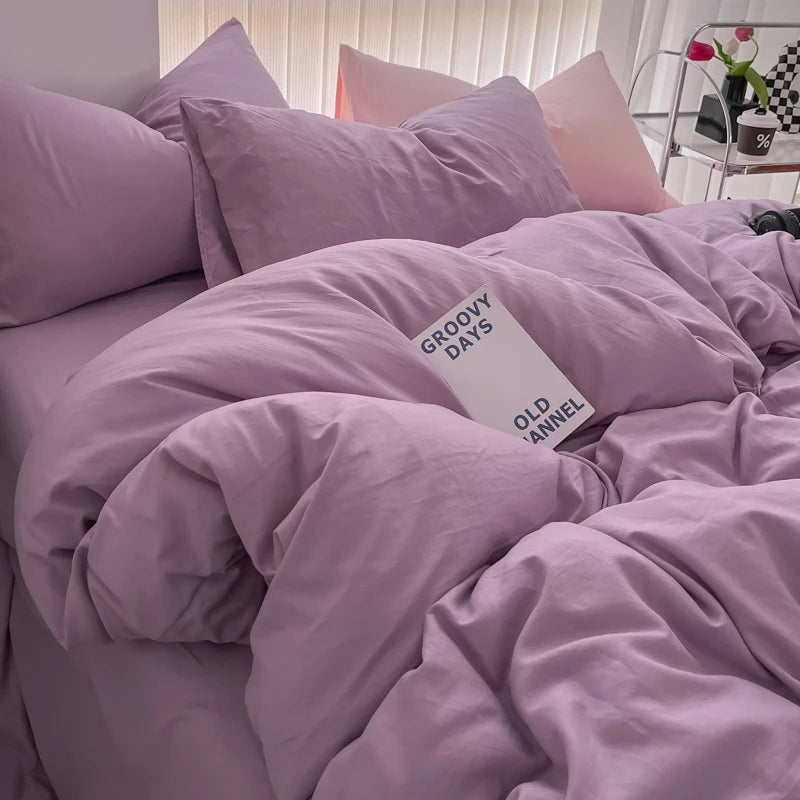 Minimalist Home Solid Color Bedding Set 3Pcs, 1 Duvet Cover, 2 Pillowcases, Super Soft Breathable, Machine Washable, Non-Fading
