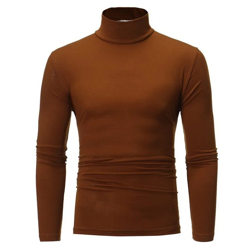 Autumn  Winter Men's High Neck T-shirt Slim Fit Fashion High Elastic Long Sleeve Casual Breathable Apparel Pullover