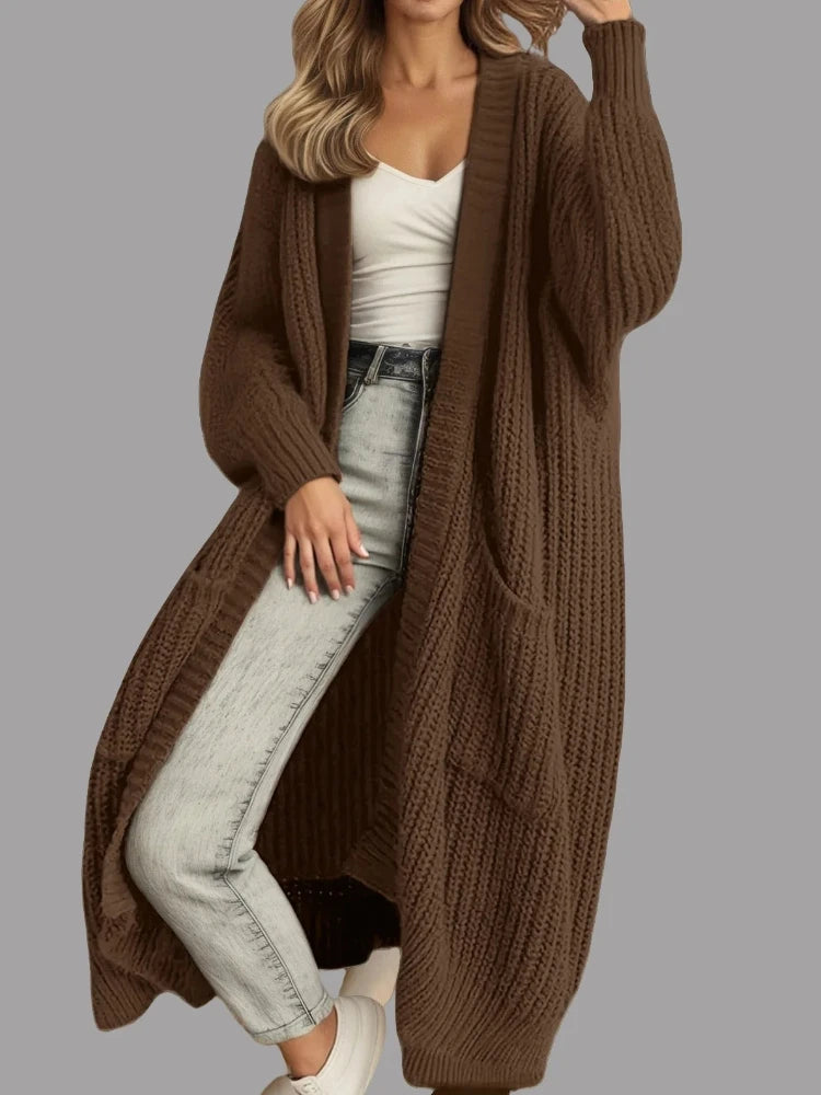Autumn Winter Woman's Long Knitted Casual Coat Fashion Long Sleeves with Pocket Cardigan Sweater Ladies Comfort Warm Clothing