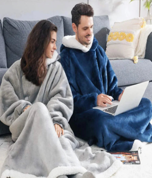 180cm Super Long Flannel Blanket Pyjamas with Sleeves Winter Hoodies Sweatshirt Women Men Pullover Fleece Giant Oversized Outdoo