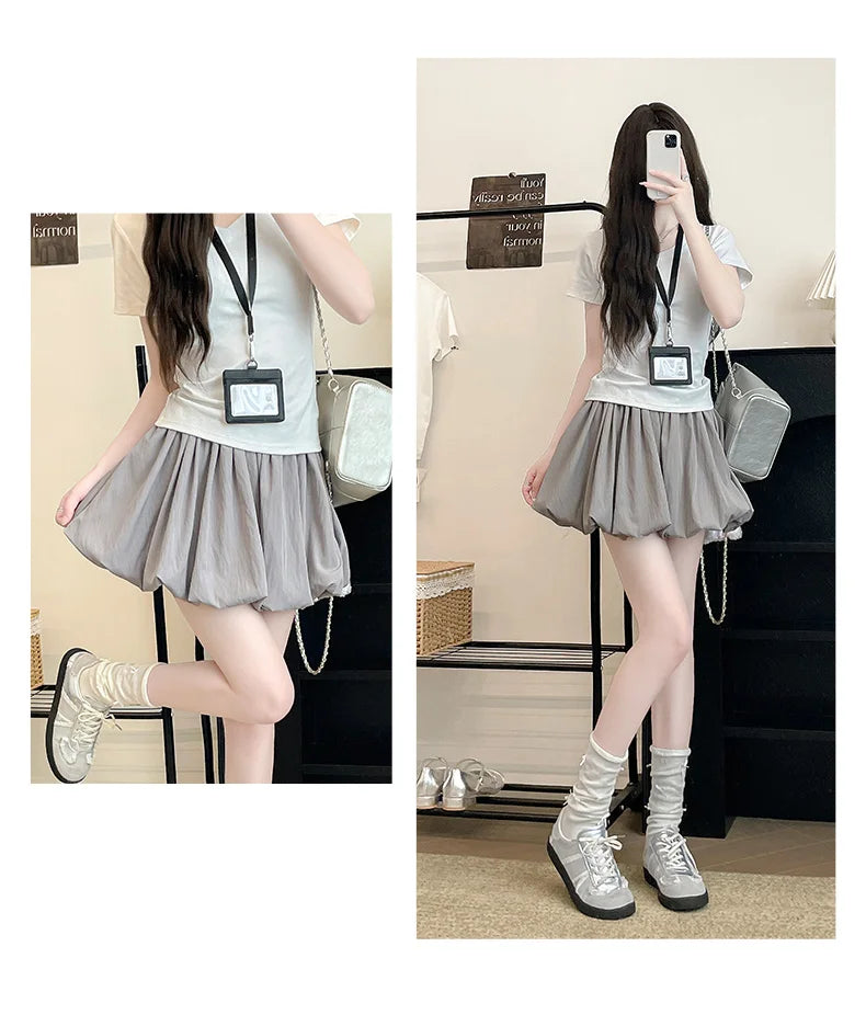 Red Petal Hem Bloom Skirt Women Summer Lightweight High Waist Flattering Fit Anti-Slip Lining Petite A-Line Mini Flowy Skirt
