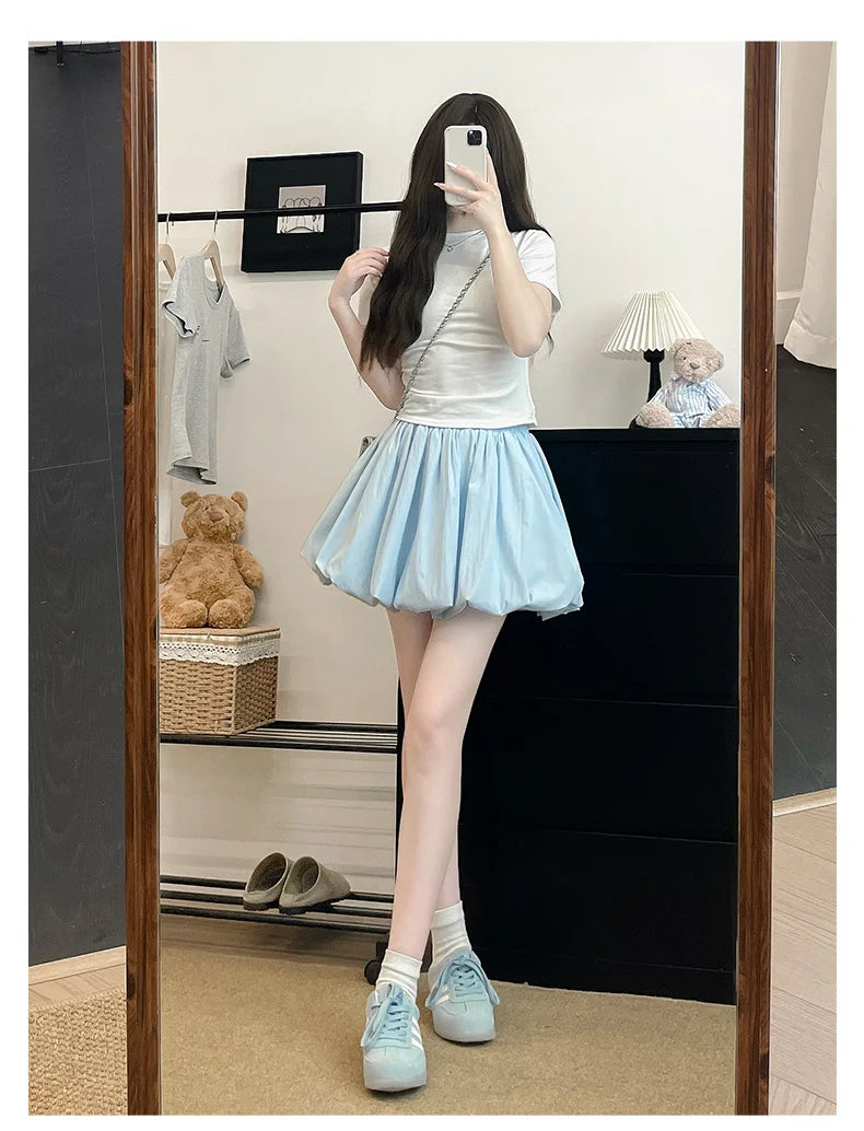 Red Petal Hem Bloom Skirt Women Summer Lightweight High Waist Flattering Fit Anti-Slip Lining Petite A-Line Mini Flowy Skirt