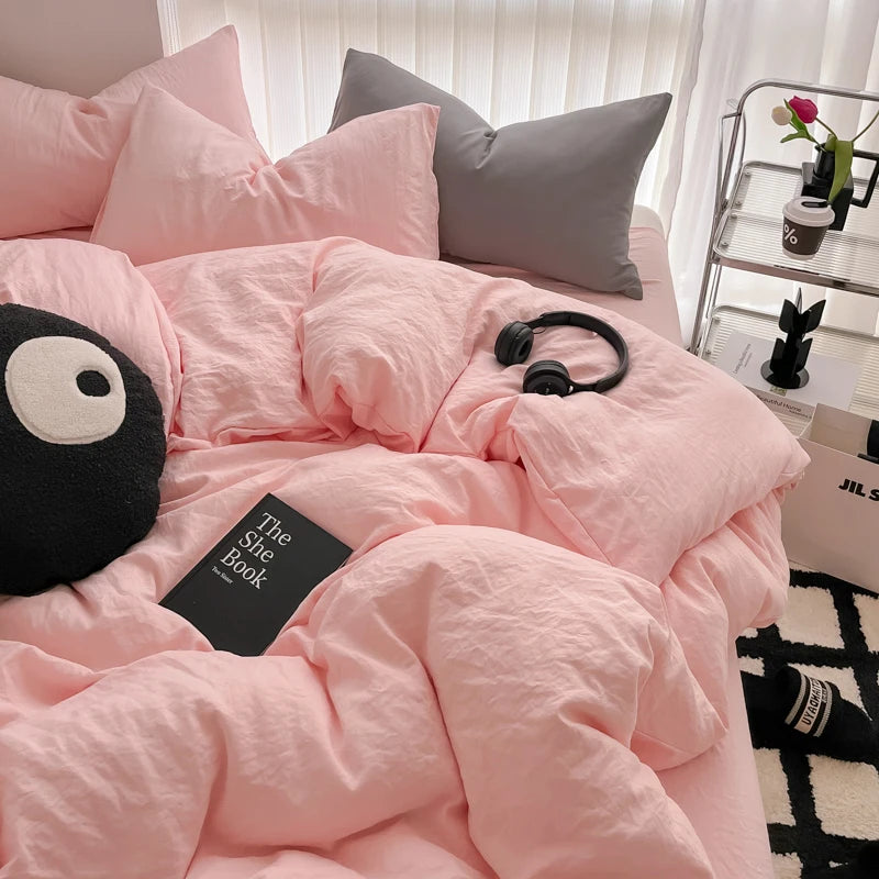 Minimalist Home Solid Color Bedding Set 3Pcs, 1 Duvet Cover, 2 Pillowcases, Super Soft Breathable, Machine Washable, Non-Fading