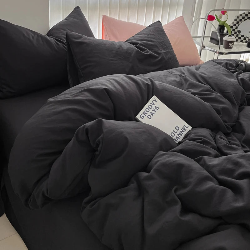 Minimalist Home Solid Color Bedding Set 3Pcs, 1 Duvet Cover, 2 Pillowcases, Super Soft Breathable, Machine Washable, Non-Fading