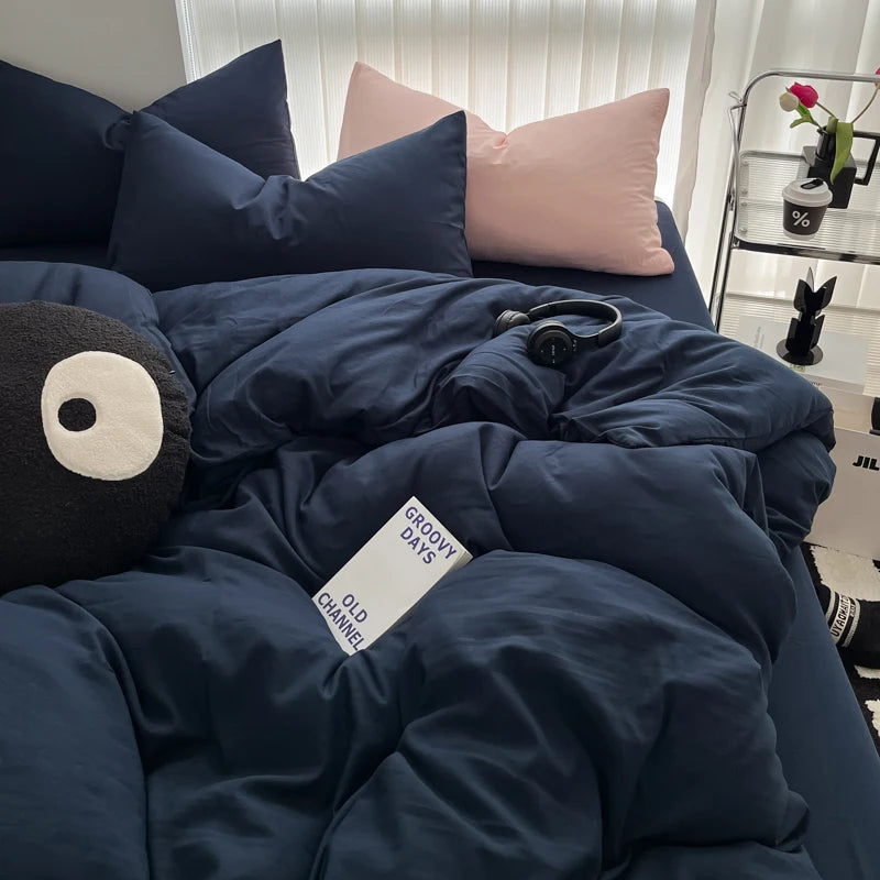 Minimalist Home Solid Color Bedding Set 3Pcs, 1 Duvet Cover, 2 Pillowcases, Super Soft Breathable, Machine Washable, Non-Fading