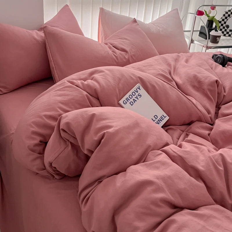 Minimalist Home Solid Color Bedding Set 3Pcs, 1 Duvet Cover, 2 Pillowcases, Super Soft Breathable, Machine Washable, Non-Fading