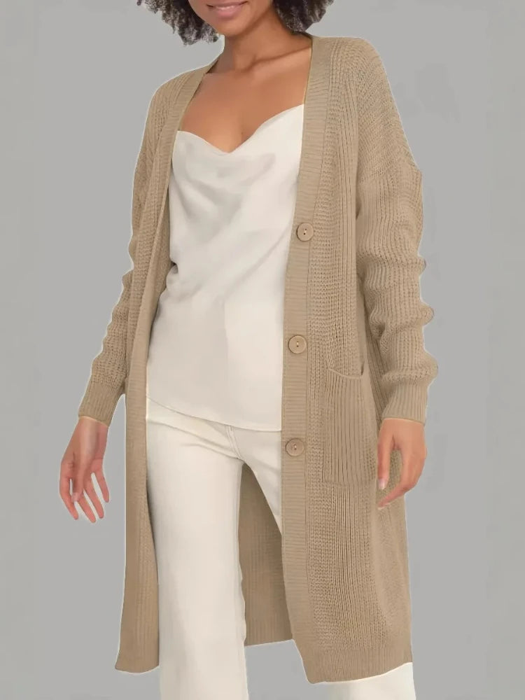 Autumn Winter Woman's Long Knitted Casual Coat Fashion Long Sleeves with Pocket Cardigan Sweater Ladies Comfort Warm Clothing