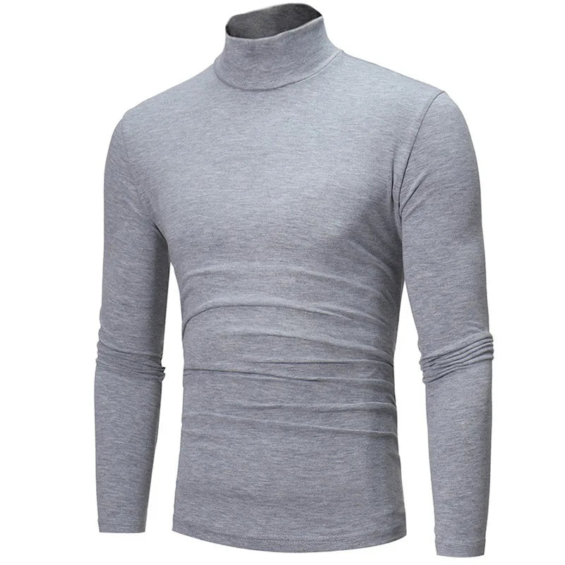 Autumn  Winter Men's High Neck T-shirt Slim Fit Fashion High Elastic Long Sleeve Casual Breathable Apparel Pullover