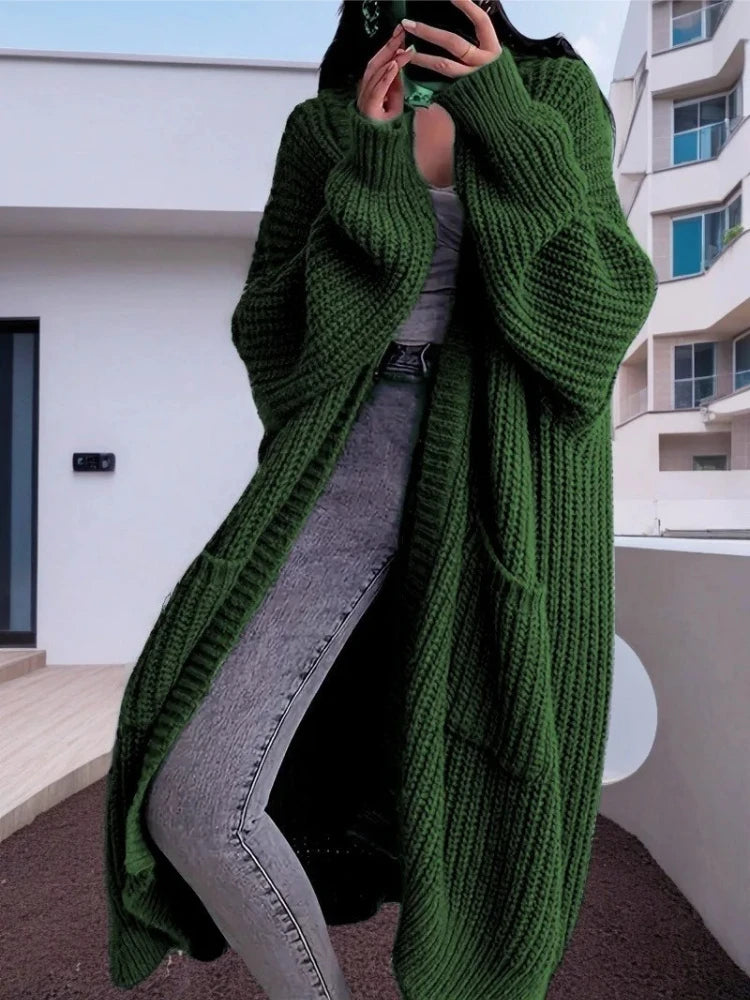 Autumn Winter Woman's Long Knitted Casual Coat Fashion Long Sleeves with Pocket Cardigan Sweater Ladies Comfort Warm Clothing
