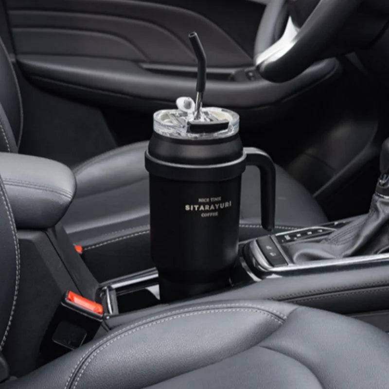 SITARAYURI 50OZ Insulation Cup Large Capacity Stainless Steel Thermos Bottle with Handle ＆ Straw Ice Tumbler Car Cup Travel