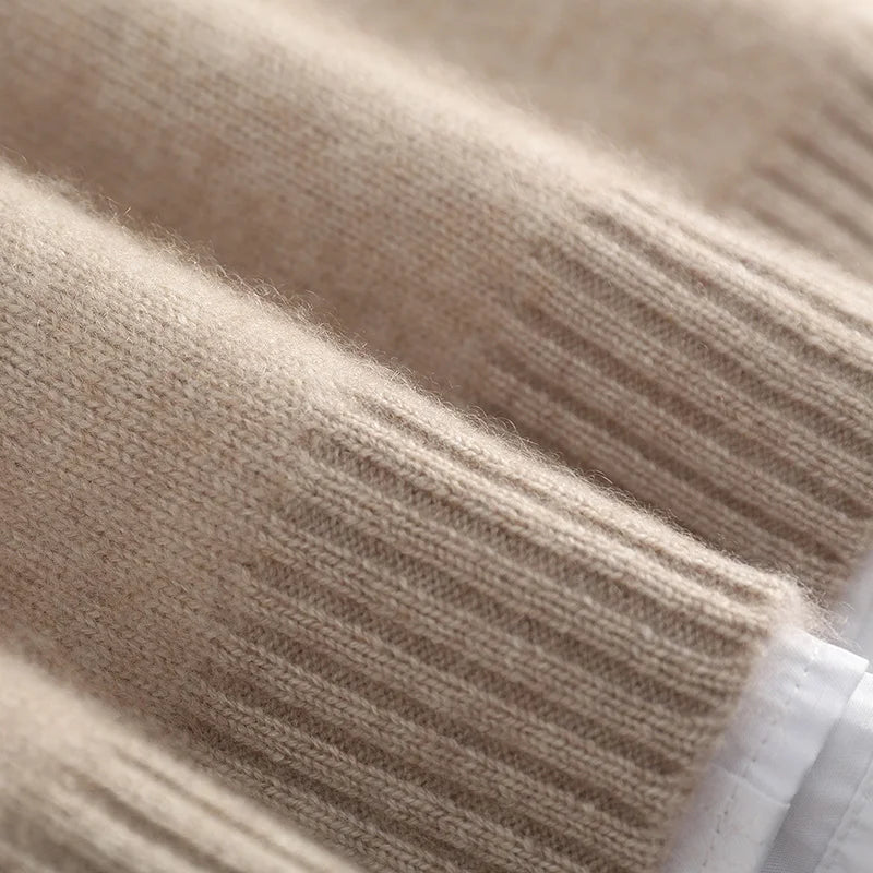 Autumn/Winter Men's 100% Cashmere Pullover Business Casual Solid Knitted Sweater Loose Half High Collar Zipper Tops Thick Jumper