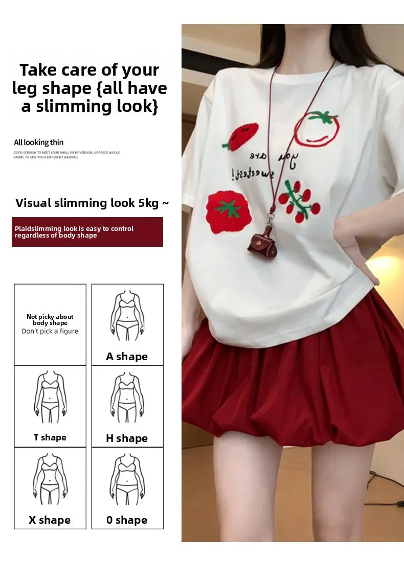 Red Petal Hem Bloom Skirt Women Summer Lightweight High Waist Flattering Fit Anti-Slip Lining Petite A-Line Mini Flowy Skirt