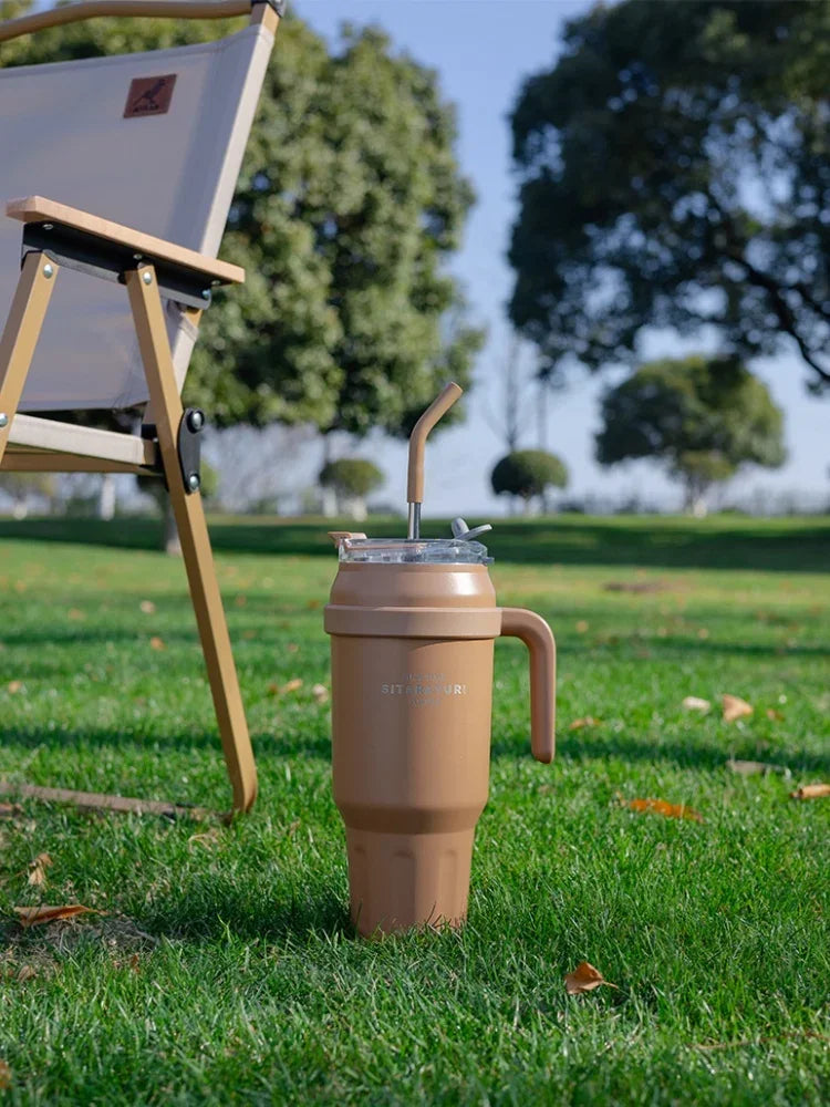 SITARAYURI 50OZ Insulation Cup Large Capacity Stainless Steel Thermos Bottle with Handle ＆ Straw Ice Tumbler Car Cup Travel