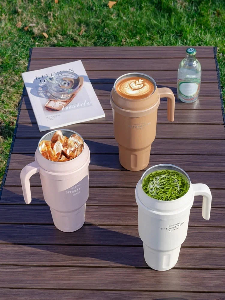SITARAYURI 50OZ Insulation Cup Large Capacity Stainless Steel Thermos Bottle with Handle ＆ Straw Ice Tumbler Car Cup Travel