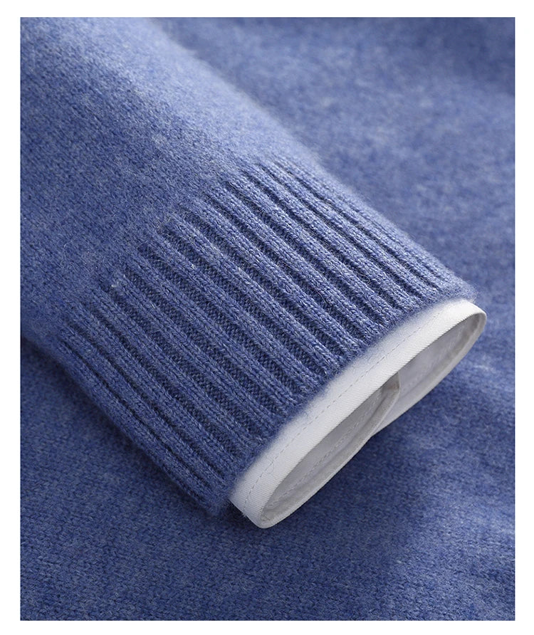 Autumn/Winter Men's 100% Cashmere Pullover Business Casual Solid Knitted Sweater Loose Half High Collar Zipper Tops Thick Jumper