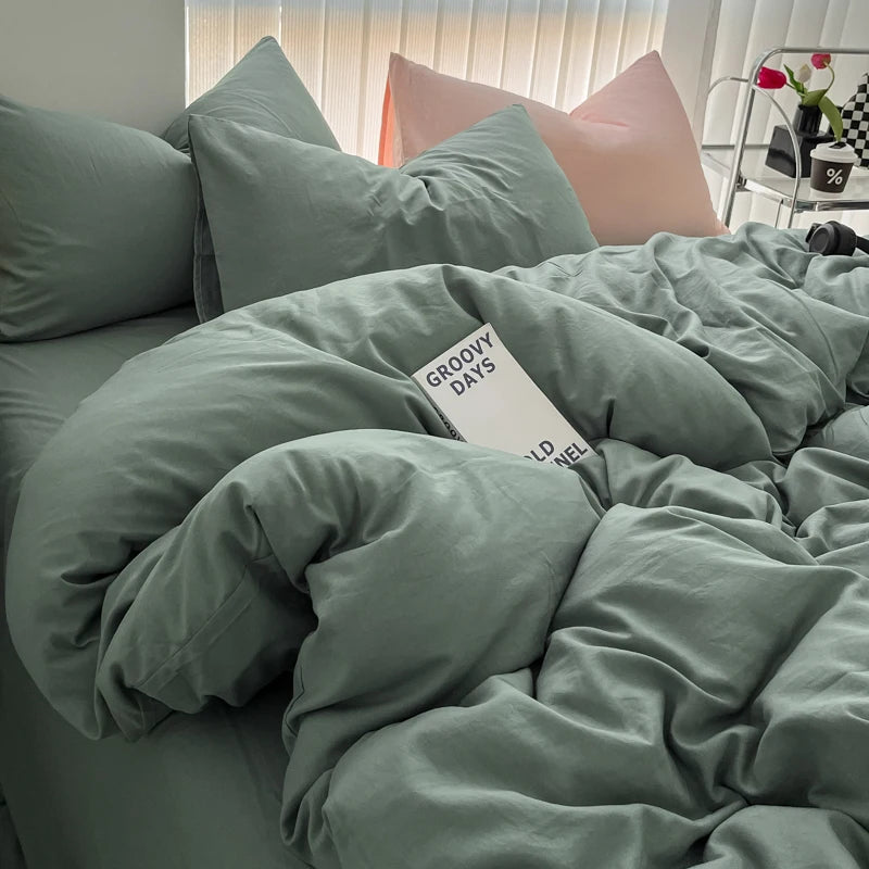 Minimalist Home Solid Color Bedding Set 3Pcs, 1 Duvet Cover, 2 Pillowcases, Super Soft Breathable, Machine Washable, Non-Fading