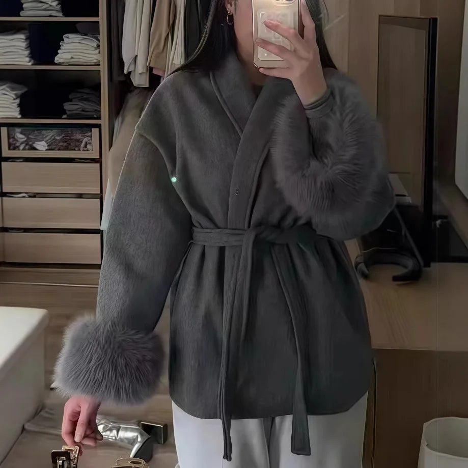 New Autumn And Winter Fashion Casual Temperament Soft Loose Lapel Solid Color Woolen Coat