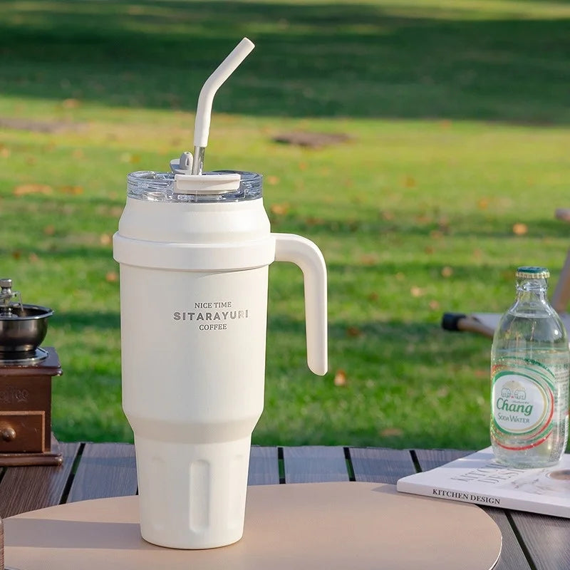 SITARAYURI 50OZ Insulation Cup Large Capacity Stainless Steel Thermos Bottle with Handle ＆ Straw Ice Tumbler Car Cup Travel