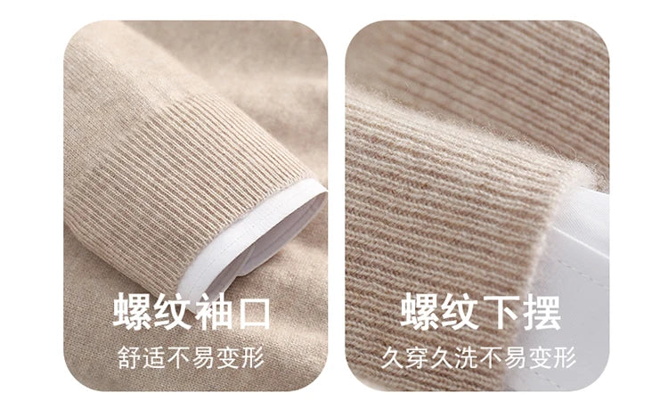 Autumn/Winter New Men's 100% Cashmere Pullover Business Casual Solid Knitted Sweater Loose V-neck Tops Basic Thick Warm Jumper