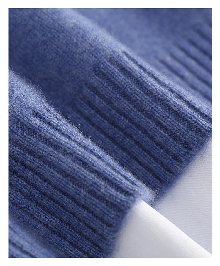 Autumn/Winter Men's 100% Cashmere Pullover Business Casual Solid Knitted Sweater Loose Half High Collar Zipper Tops Thick Jumper