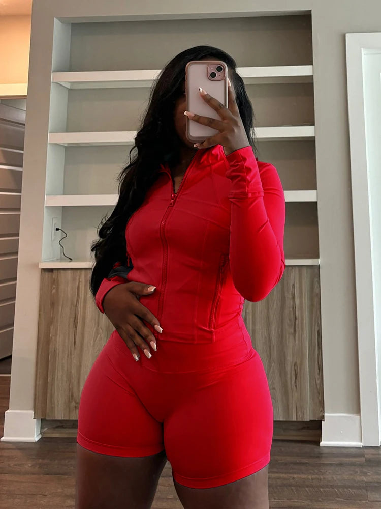 Sexy Two 2 Piece Sets Women Clothing Activewear Loungewear Gym Fitness Sets Zip up Jacket and Shorts Set Tracksuit Outfits