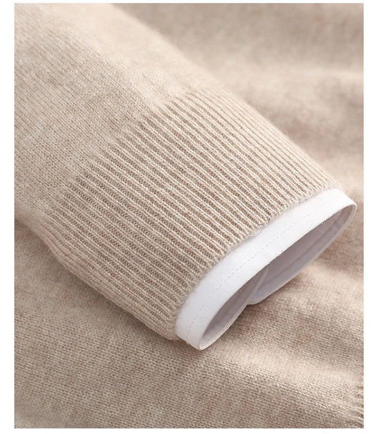 Autumn/Winter New Men's 100% Cashmere Pullover Business Casual Solid Knitted Sweater Loose V-neck Tops Basic Thick Warm Jumper