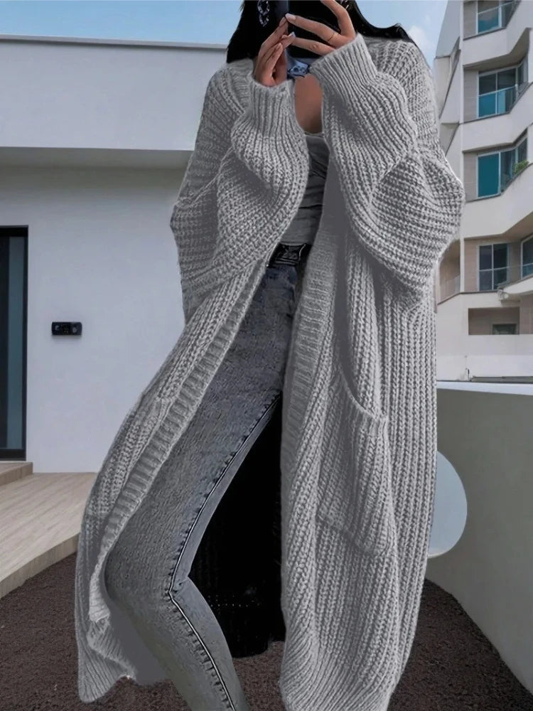 Autumn Winter Woman's Long Knitted Casual Coat Fashion Long Sleeves with Pocket Cardigan Sweater Ladies Comfort Warm Clothing