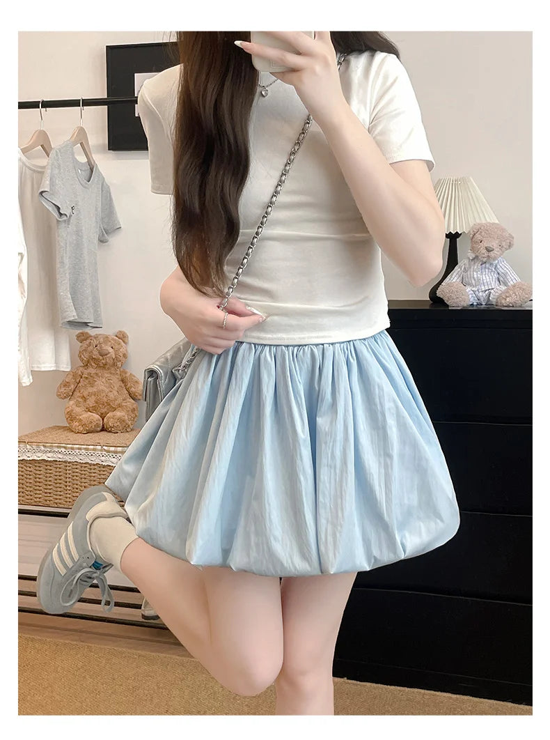 Red Petal Hem Bloom Skirt Women Summer Lightweight High Waist Flattering Fit Anti-Slip Lining Petite A-Line Mini Flowy Skirt