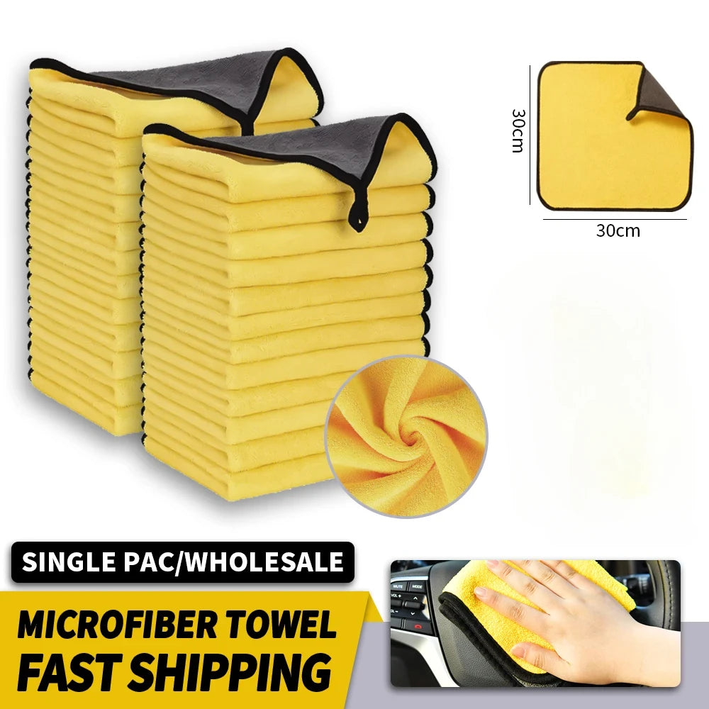 3/5/10Pcs Microfiber Car Wash Towels 30*30CM/30*60cm Double Sided Car Cleaning Drying Cloth for Car Care Kitchen Use